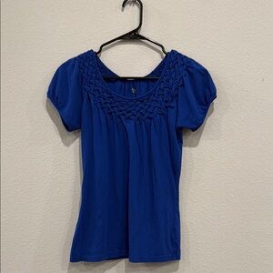 Blue Smocked Blouse with Short Sleeves